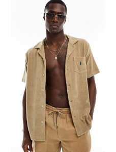 Polo Ralph Lauren - Camicia a maniche corte con tasca con logo e colletto con rever in spugna di cotone leggero beige-Neutro