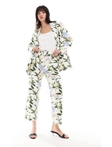 ASOS DESIGN - Pantaloni sartoriali con cintura in misto lino a fiori-Multicolore