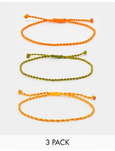 ASOS DESIGN - Confezione da 3 bracciali in corda arancioni e verde-Multicolore