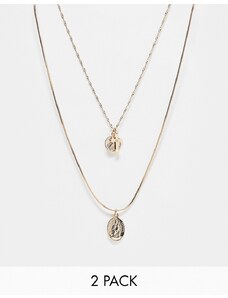 ASOS DESIGN - Confezione da 2 collane con ciondoli a croce e con San Cristoforo color oro-Argento