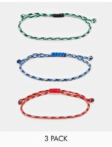 ASOS DESIGN - Set da 3 bracciali in corda multicolore