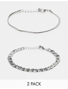 ASOS DESIGN - Confezione di 2 bracciali a catena color argento