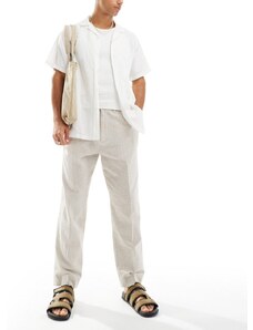 Abercrombie & Fitch - Malone - Pantaloni ampi beige con pieghe in misto lino-Neutro