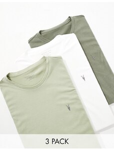 AllSaints - Brace - Confezione da 3 T-shirt in cotone pettinato verde multicolore