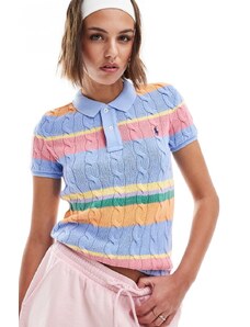 Polo Ralph Lauren - Polo in maglia a trecce con righe multicolori e logo-Multicolore