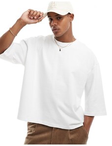 ASOS DESIGN - T-shirt squadrata oversize a mezze maniche in tessuto pesante bianca-Bianco