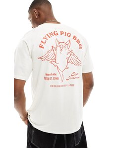 ONLY & SONS - T-shirt oversize bianco sporco con stampa di maiale volante sul retro