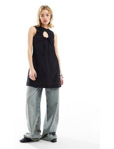 COLLUSION - Vestito corto in cotone nero con cuciture a contrasto e dettaglio a goccia arricciato