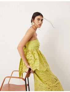 ASOS Edition - Cornelli - Top a fascia allacciato sulla schiena con motivo floreale verde lime in coordinato