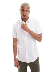 ASOS DESIGN - Camicia elegante a maniche corte slim bianca con dettagli a pieghe-Bianco