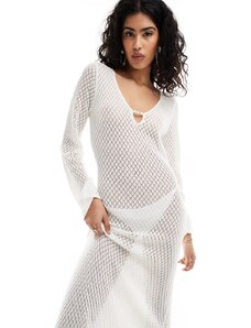 Pretty Lavish - Hen - Vestito lungo in maglia all'uncinetto color avorio con cut-out-Bianco