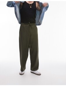 Topman - Pantaloni a fondo ampio kaki con motivo gessato-Verde