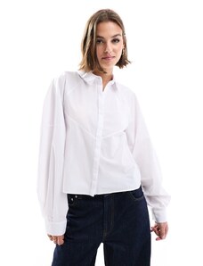 ASOS DESIGN - Camicia bianca con spalle voluminose e dettaglio combinato-Bianco