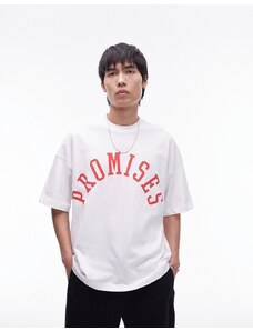 Topman - T-shirt a maniche corte super oversize bianca con stampa "Promises"-Bianco