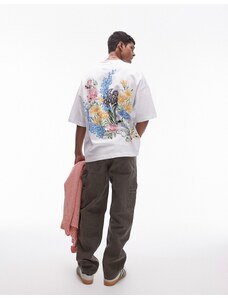 Topman - T-shirt premium super oversize bianca con stampa digitale di fiori sul davanti e sul retro-Bianco