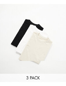 Native Youth - Confezione da 3 t-shirt in bianco, nero e beige-Multicolore