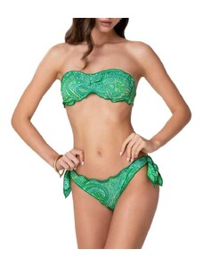 F**k bikini con fascia e slip regolabile frou frou sunrise con fantasia batik verde multi