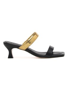 Schutz sandali da donna con fascette imbottite in pelle laminata nera oro