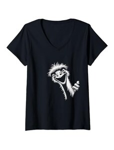 Disegni a tema amante dei serpenti Donna Funny Emu Peeking Graphic Art Design Maglietta con Collo a V