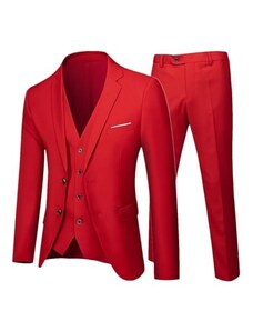 Hamthuit Abito da lavoro giacca cappotto blazer pantaloni gilet uomo matrimonio tre pezzi pantaloni gilet abiti professionali, Set da 3 pezzi, rosso, S