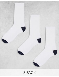 ASOS DESIGN - Confezione da 3 paia di calzini bianchi con tallone e punta blu navy-Bianco