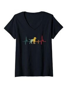Disegni Di Battito Cardiaco Per Cani Donna Design Di Battito Cardiaco Cane Pudelpointer Maglietta con Collo a V