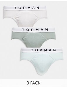 Topman - Confezione da 3 slip grigi, blu e verde salvia con fascia in vita bianca-Multicolore