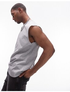 Topman - T-shirt senza maniche oversize grigio mélange-Bianco