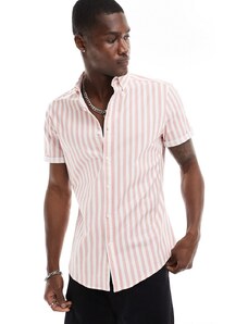 ASOS DESIGN - Camicia Oxford slim elasticizzata rosa a righe