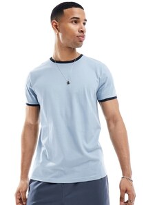 Brave Soul - T-shirt color blu acciaio con profili blu navy a contrasto