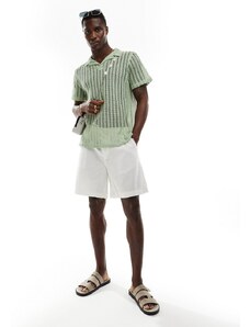 ASOS DESIGN - Pantaloncini lunghezza standard ampi bianchi in lino con vita elasticizzata-Bianco