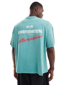Good For Nothing - T-shirt blu oversize con stampa moto