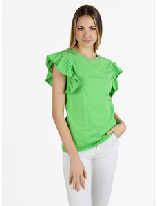 Monte Cervino T-shirt Da Donna Con Applicazioni Di Strass e Maniche a Volant Manica Corta Verde Taglia S/m