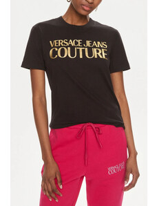 Versace jeans couture t-shirt donna nera con logo oro ht04 s