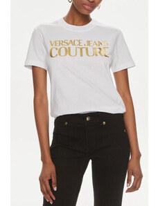 Versace jeans couture t-shirt donna bianca con logo oro ht04 s