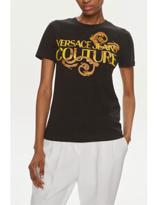 Versace jeans couture t-shirt donna nera stampa oro hg00 s