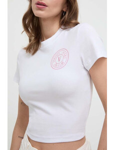 Versace jeans couture t-shirt donna bianca logo rosa hg06 s
