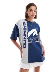 ASOS DESIGN - T-shirt oversize con grafica sportiva e scritta "Running" grigio mélange
