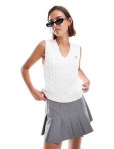 Polo Ralph Lauren - Canotta in maglia a trecce bianca con scollo a V-Bianco
