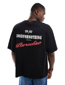 Good For Nothing - T-shirt nera oversize con stampa moto-Nero