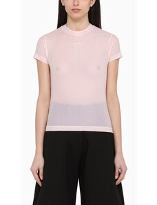Alaïa T-shirt rosa semi-trasparente con logo