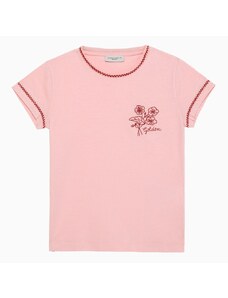 Golden Goose T-shirt girocollo rosa in cotone con ricamo