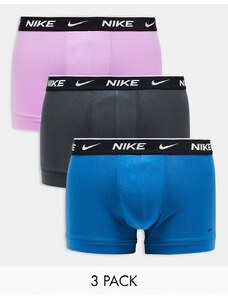 Nike - Everyday - Confezione da 3 paia di boxer aderenti antracite/blu/rosa in cotone elasticizzato-Multicolore