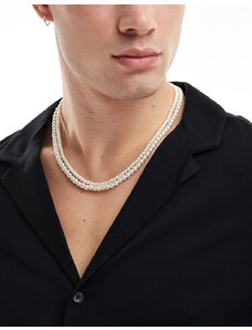 ASOS DESIGN - Collana a doppio filo con perle sintetiche da 4 mm e 6 mm-Bianco