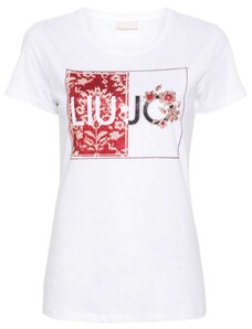 Liu Jo White T-shirt con logo in cristalli