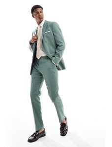 Selected Homme - Pantaloni da abito slim verdi in misto lino-Verde