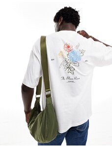 Selected Homme - T-shirt oversize bianca con stampa artistica di fiore sul retro-Bianco
