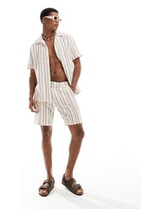 Selected Homme - Pantaloncini testurizzati color crema a righe in coordinato-Bianco