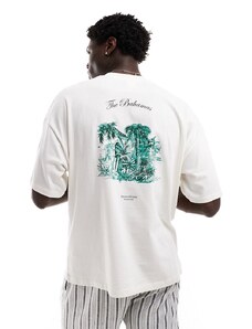Selected Homme - T-shirt oversize color crema con stampa "Bahamas" sulla schiena-Bianco