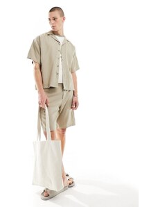 ADPT - Camicia oversize beige in misto lino con colletto con rever-Neutro